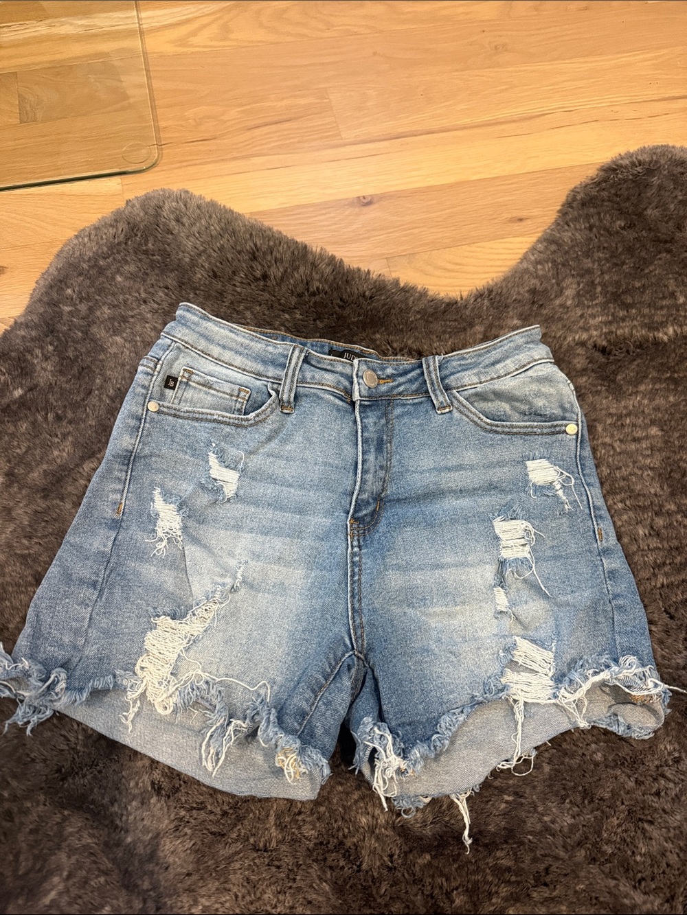 Judy Blue Light Blue Distressed High-Rise Denim Shorts